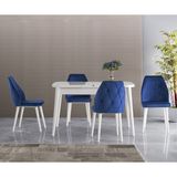 Viento Mobilya Lavinya Kaşıklıklı Beyaz Açılır 130X80 Masa Hira 6 Adet Mavi B.face Sandalye Kumaş Masa Takımı - 130 X 80