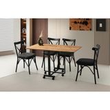 Viento Mobilya Lizbon Diş Budak Desen Katlanır Kanatlı 130X70 Masa 6 Adet Babyface Metal Çapraz Sandalye Masa Takımı - Dışbudak - 130 X 70