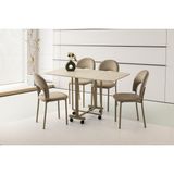 Viento Mobilya Lizbon Sidon Desen Katlanır Kanatlı 130X70 Masa 4 Adet Babyface Metal Ay Sandalye Masa Takımı - 130 X 70