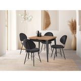 Viento Mobilya Luna Antik Çam Açılır 80X75 Masa Ahtapot 4 Adet Siyah Babyface Kumaş Sandalye Masa Takımı - Atlantik Çam - 80 X 75