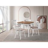 Viento Mobilya Luna Antik Çam Desen Açılır 80X75 Masa Bahar 4 Adet Vizon Döşeme Kumaş Sandalye Masa Takımı - Atlantik Çam - 80 X 75