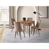 Viento Mobilya Luna Antik Çam Desen Açılır 80X75 Masa Nil 4 Adet Kahve Babyface Kumaş Sandalye Masa Takımı - Atlantik Çam - 80 X 75