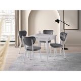 Viento Mobilya Luna Beyaz Renk Açılır 80X80 Masa Elma 4 Adet Gri Babyface Kumaş Sandalye Masa Takımı - 80 X 75