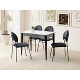 Viento Mobilya Madrid Açık Gri Renk Highgloss Açılır 100X60 Masa 4 Adet Suna Babyface Kumaş Siyah Metal Iskelet Sandalye Masa Takımı - 100 x 60