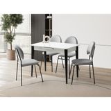 Viento Mobilya Madrid Kar Beyaz Renk Highgloss Açılır 100X60 Masa 4 Adet Suna Babyface Kumaş Siyah Metal Iskelet Sandalye Masa Takımı - Karbeyaz - 100 x 60