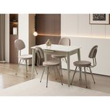 Viento Mobilya Madrid Kum Beji Renk Highgloss Açılır 100X60 Masa 4 Adet Ece Babyface Kumaş Cappicino Metal Iskelet Sandalye Masa Takımı - 100 x 60