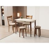 Viento Mobilya Madrid Traverten Desen Açılır 100X60 Masa 2 Adet Arya Sandalye 2 Adet Arya Tabure Ares Kumaş Ceviz Iskelet Masa Takımı - 100 x 60