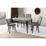 Viento Mobilya Milano Açık Gri Highgloss Açılır 120X70 Masa 4 Adet Babyface Ahşap Ayak Fulya Sandalye Masa Takımı - 120 x 70