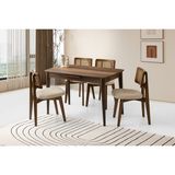 Viento Mobilya Milano Barok Ceviz Desen Açılır 120X70 Masa 4 Adet Bukle Kumaş Ahşap Ceviz Kuzey Sandalye Masa Takım - 120 x 70