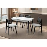 Viento Mobilya Milano Beyaz Renk Açılır 120X70 Masa 4 Adet Bukle Kumaş Ahşap Kuzey Sandalye Masa Takımı - 120 x 70