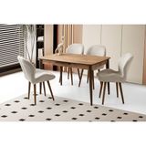Viento Mobilya Milano Diş Budak Desen Açılır 130X80 Masa 4 Adet Babyface Ahşap Ayak Porto Sandalye Masa Takımı - Dışbudak - 130 X 80