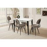 Viento Mobilya Milano Kar Beyaz Highgloss Açılır 100X60 Masa 4 Adet Babyface Metal Ece Sandalye Masa Takımı - Kırık Beyaz - 100 X 60