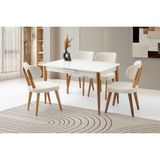 Viento Mobilya Milano Kar Beyaz Highgloss Açılır 130X80 Masa 6 Adet Bukle Kumaş Ahşap Masal Sandalye Masa Takımı - Kırık Beyaz - 130 X 80