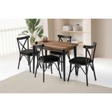 Viento Mobilya Milano Kelebek Barok Ceviz Açılır 100X60 Masa 4 Adet Babyface Metal Çapraz Sandalye Masa Takımı - 100 X 60