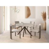 Viento Mobilya Nova Aytaşı Hg Yandan Açılır 120X70 Masa Tuna 6 Adet Krem Bukle Kumaş Sandalye Masa Takımı - 120 X 70