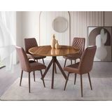 Viento Mobilya Nova Hazal Hg Yandan Açılır 120X70 Masa Riva 6 Adet Taba Suni Deri Kumaş Sandalye Masa Takımı - Ceviz - Koyu Kahverengi - 120 X 70