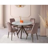 Viento Mobilya Nova Lagina Hg Yandan Açılır 120X70 Masa Nil 6 Adet Kahve Babyface Kumaş Sandalye Masa Takımı - Gri Mermer - Altın - 120 X 70