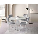 Viento Mobilya Nova Marmo Hg Yandan Açılır 120X70 Masa Elma 6 Adet Gri Babyface Kumaş Sandalye Masa Takımı - Mermer Desen - Beyaz - 120 X 70