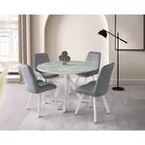 Viento Mobilya Nova Rambla Hg Yandan Açılır 120X70 Masa Riva 4 Adet Gri Babyface Kumaş Sandalye Masa Takımı - Mermer Desen - Beyaz - 120 X 70