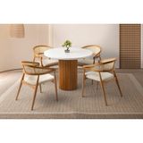 Viento Mobilya Orkide Kar Beyaz Highgloss Sabit 100X100 Masa 4 Adet Bukle Kumaş Ahşap Gazel Sandalye Masa Takımı - Kırık Beyaz - 100 X 100