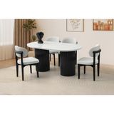 Viento Mobilya Orkide Kar Beyaz Highgloss Sabit 160X90 Masa 4 Adet Bukle Kumaş Ahşap Nergis Sandalye Masa Takımı - Kırık Beyaz - 160 X 90