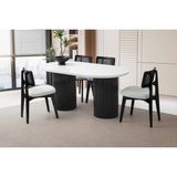 Viento Mobilya Orkide Kar Beyaz Highgloss Sabit 160X90 Masa 8 Adet Bukle Kumaş Ahşap Kuzey Sandalye Masa Takımı - Kırık Beyaz - 160 X 90