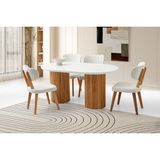 Viento Mobilya Orkide Kar Beyaz Highgloss Sabit 160X90 Masa 8 Adet Bukle Kumaş Ahşap Masal Sandalye Masa Takımı - Kırık Beyaz - 160 X 90