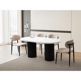 Viento Mobilya Orkide Kar Beyaz Renk Highgloss Sabit 170X90 Masa 6 Adet Metal Polo Puffy Kumaş Siyah Iskelet Sandalye Masa Takımı - Karbeyaz - 170 x 90