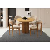 Viento Mobilya Orkide Naturel Sabit 100X100 Masa 4 Adet Bukle Kumaş Naturel Ahşap Nergis Sandalye Masa Takımı - 100 X 100
