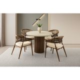 Viento Mobilya Orkide Sidon Desen Sabit 100X100 Masa 4 Adet Bukle Kumaş Ceviz Ahşap Gazel Sandalye Masa Takımı - 100 X 100