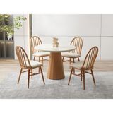Viento Mobilya Orkide Yuvarlak Aytaşı Renk Highgloss Sabit 100X100 Masa 4 Adet Bambu Calve Kumaş Naturel Ahşap Iskelet Sandalye Masa Takımı - 100 x 100
