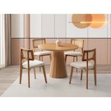 Viento Mobilya Orkide Yuvarlak Kayın Renk Mdf Sabit 100X100 Masa 4 Adet Zion Calve Kumaş Naturel Ahşap Iskelet Sandalye Masa Takımı - 100 x 100