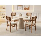 Viento Mobilya Orkide Yuvarlak Traverten Desen Mdf Sabit 100X100 Masa 4 Adet Lizbon Calve Kumaş Ceviz Ahşap Iskelet Sandalye Masa Takımı - 100 x 100