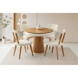 Viento Mobilya Palermo Naturel Etek Krem Açılır 100X100 Masa 4 Adet Bukle Kumaş Ahşap Masal Sandalye Masa Takımı - 100 X 100