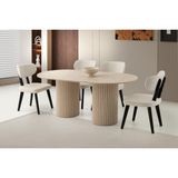 Viento Mobilya Pamukkale Sidon Sabit 180X90 Masa 4 Adet Pufy Kumaş Ahşap Iskelet Masal Sandalye Masa Takımı - 180 X 90