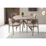 Viento Mobilya Pegasus Yuvarlak Olabilen Cappicino Highgloss Açılır 120X70 Masa 6 Adet Babyface Kumaş Metal Siesta Sandalye Masa Takımı - Cappucino - 120 X 70