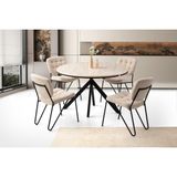 Viento Mobilya Pegasus Yuvarlak Olabilen Sidon Desen Açılır 120X70 Masa 4 Adet Bukle Kumaş Metal Banky Sandalye Masa Takımı - 120 X 70