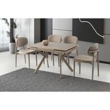 Viento Mobilya Petra Cappicino Highgloss Yanlardan Açılır 110X70 Masa 6 Adet Babyface Metal Siesta Sandalye Masa Takımı - Cappucino - 110 X 70