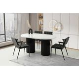 Viento Mobilya Picasso Kar Beyaz Hg Açılır 160X90 Masa 6 Adet Keten Metal Iskelet Jumbo Sandalye Masa Takımı - Kırık Beyaz - 160 X 90