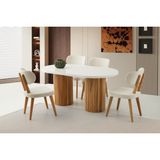Viento Mobilya Picasso Kar Beyaz Highgloss Açılır 160X90 Masa 4 Adet Bukle Kumaş Ahşap Iskelet Sandalye Masa Takımı - Kırık Beyaz - 160 X 90