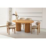 Viento Mobilya Picasso Naturel Açılır 160X90 Masa 4 Adet Bukle Kumaş Ahşap Iskelet Nergis Sandalye Masa Takımı - 160 X 90
