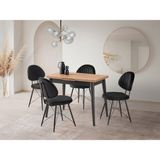 Viento Mobilya Polo Antik Çam Desen Açılır 100X60 Masa Ahtapot 4 Adet Siyah Babyface Kumaş Sandalye Masa Takımı - Atlantik Çam - 100 X 60