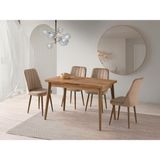 Viento Mobilya Polo Antik Çam Desen Açılır 120X70 Masa Nil 6 Adet Vizon Babyface Kumaş Sandalye Masa Takımı - Atlantik Çam - 120 X 70