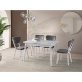Viento Mobilya Polo Beyaz Mermer Desen Açılır 120X70 Masa Elma 6 Adet Gri Babyface Kumaş Sandalye Masa Takımı - 120 X 70