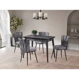 Viento Mobilya Polo Siyah Mermer Desen Açılır 100X60 Masa Örgü Ay 4 Adet Gri B.face Kumaş Sandalye Masa Takımı - 100 X 60