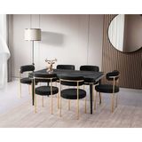 Viento Mobilya Roma Irony Highgloss Açılır 155X90 Masa Vera 6 Adet Siyah Bukle Kumaş Sandalye Masa Takımı - Siyah - Antrasit - 155 X 90
