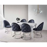 Viento Mobilya Roma Marmo Highgloss Açılır 155X90 Masa Carizma 6 Adet Antrasit Babyface Sandalye Masa Takımı - Beyaz Mermer - 155 X 90