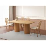 Viento Mobilya Roma Meşe Renk Mdf Sabit 170X90 Masa 6 Adet Bambu Calve Kumaş Ahşap Naturel Iskelet Sandalye Masa Takımı - 170 x 90