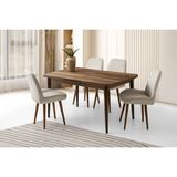 Viento Mobilya Silva Barok Ceviz Desen Açılır 130X80 Masa 4 Adet Babyface Ahşap Ayak Fulya Sandalye Masa Takımı - 130 X 80