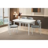 Viento Mobilya Silva Beyaz Renk Açılır 130X80 Masa 6 Adet Bukle Kumaş Metal Siesta Sandalye Masa Takımı - 130 X 80